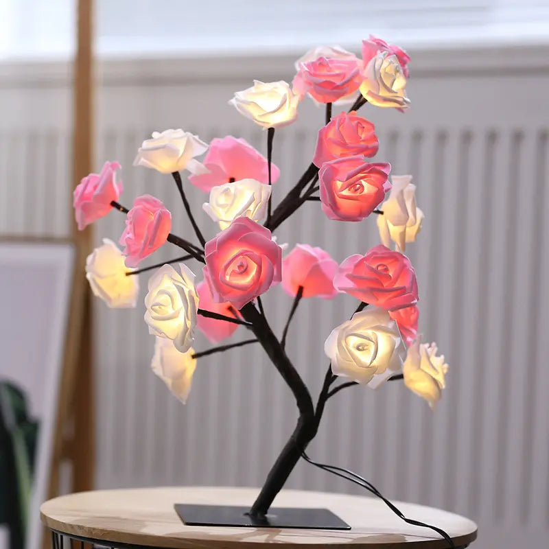 Nordic Rose Flower LED Tree Lamp | 24-LED USB Tabletop Night Light