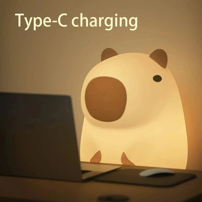 Cute Capybara Silicone LED Night Light | Dimmable Rechargeable Touch Lamp