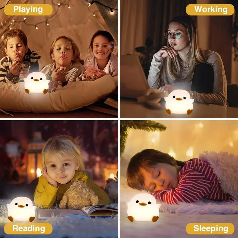 Premium Duck Silicone LED Night Light | Rechargeable Bedside Touch Lamp