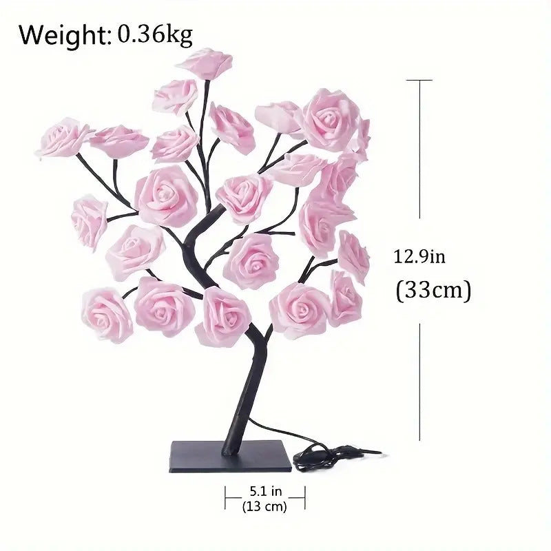Nordic Rose Flower LED Tree Lamp | 24-LED USB Tabletop Night Light