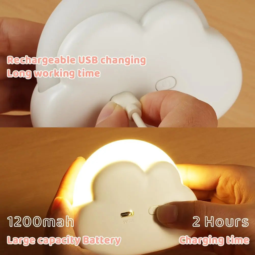 Cute Cloud LED Night Light | Dimmable Portable USB Rechargeable Nursery Lamp