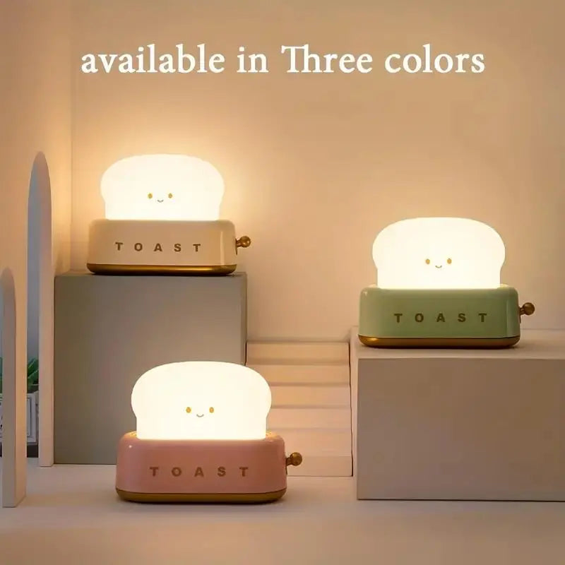 Cute Toast LED Night Light | Dimmable Rechargeable Desk Lamp