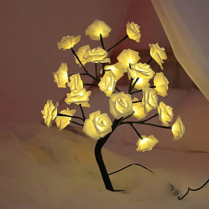 Nordic Rose Flower LED Tree Lamp | 24-LED USB Tabletop Night Light