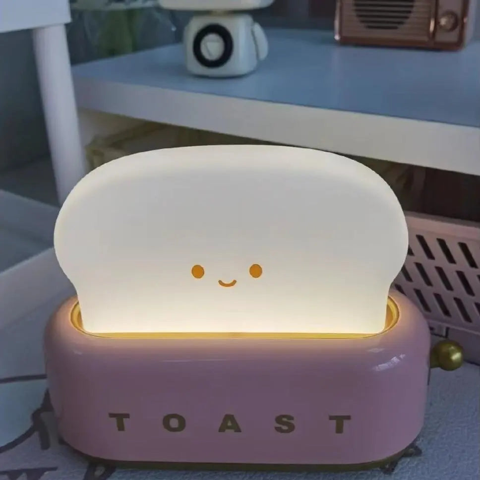 Cute Toast LED Night Light | Dimmable Rechargeable Desk Lamp