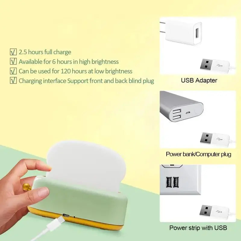 Cute Toast LED Night Light | Dimmable Rechargeable Desk Lamp