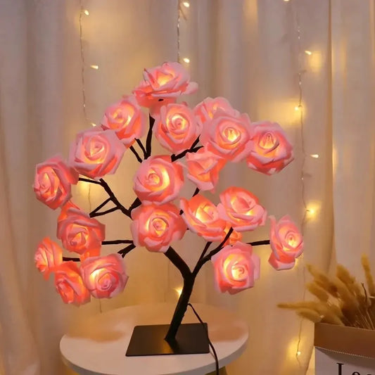 Nordic Rose Flower LED Tree Lamp | 24-LED USB Tabletop Night Light