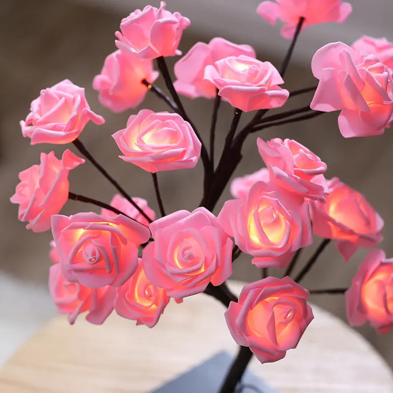 Nordic Rose Flower LED Tree Lamp | 24-LED USB Tabletop Night Light