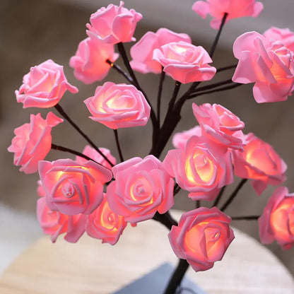 Nordic Rose Flower LED Tree Lamp | 24-LED USB Tabletop Night Light