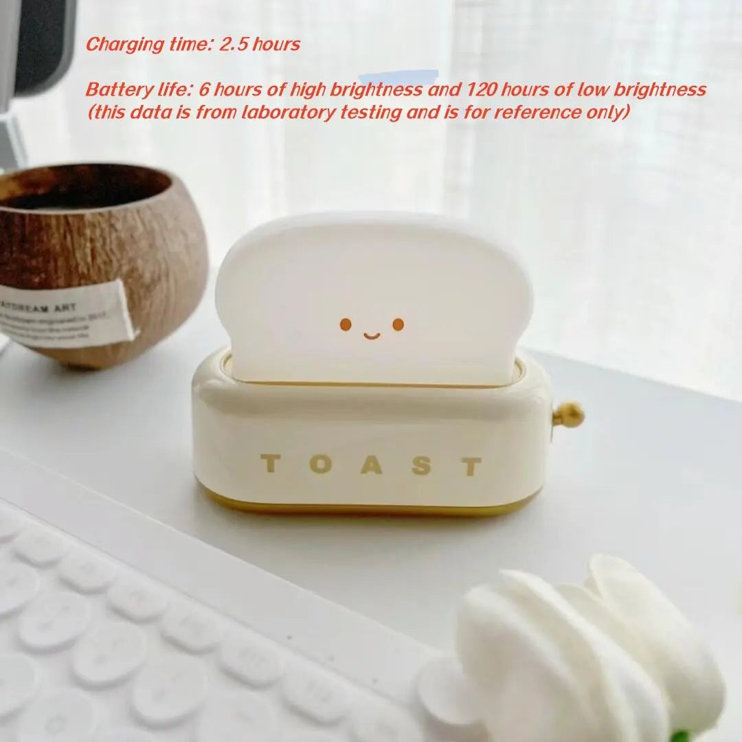 Cute Toast LED Night Light | Dimmable Rechargeable Desk Lamp