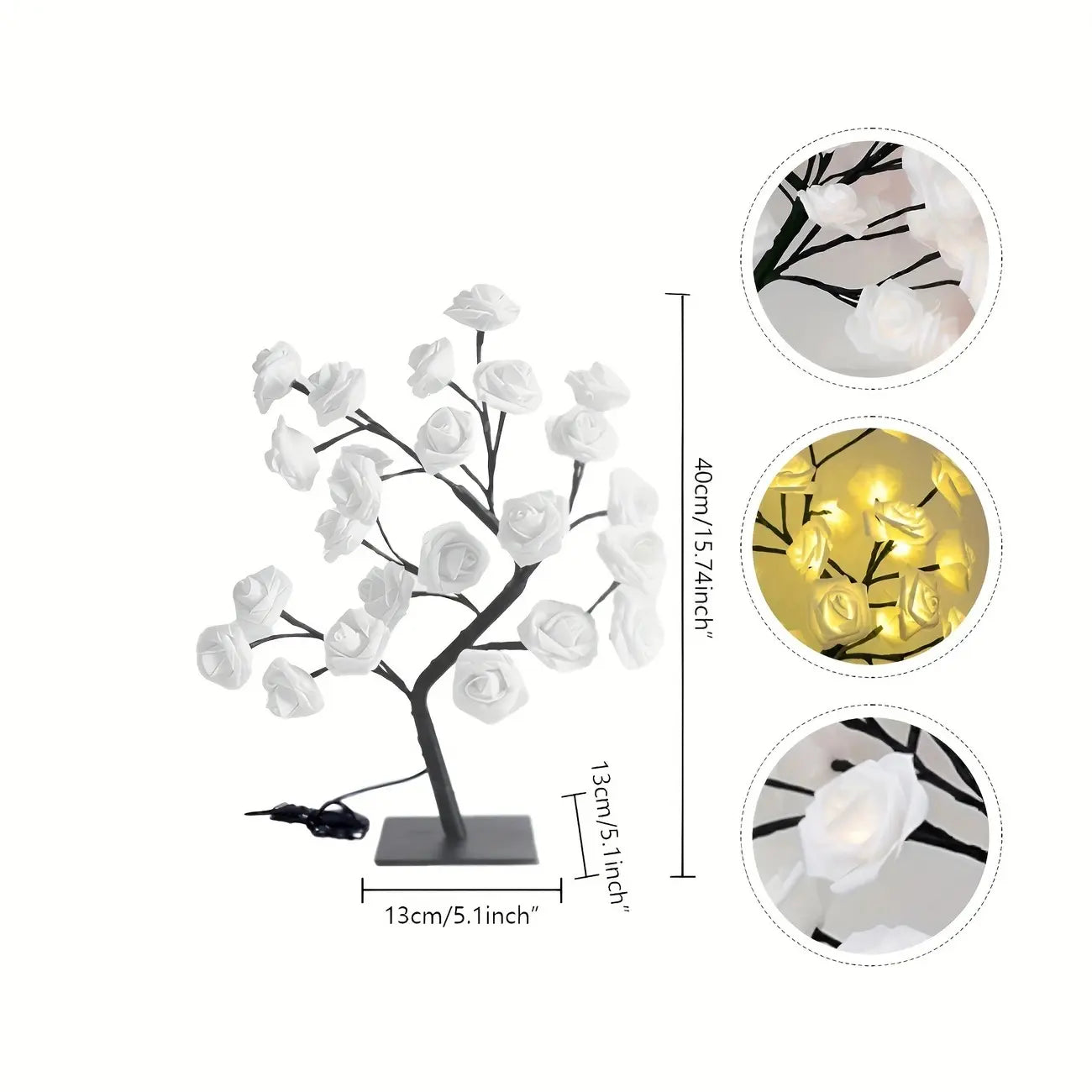 Nordic Rose Flower LED Tree Lamp | 24-LED USB Tabletop Night Light
