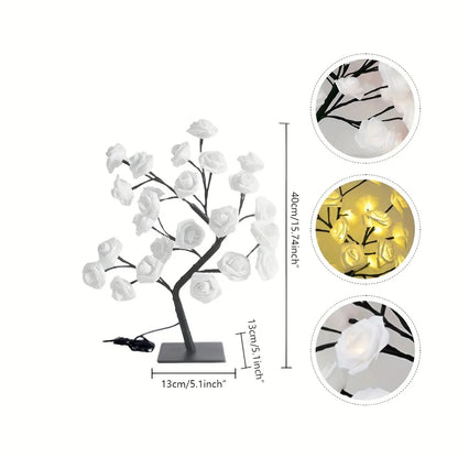 Nordic Rose Flower LED Tree Lamp | 24-LED USB Tabletop Night Light
