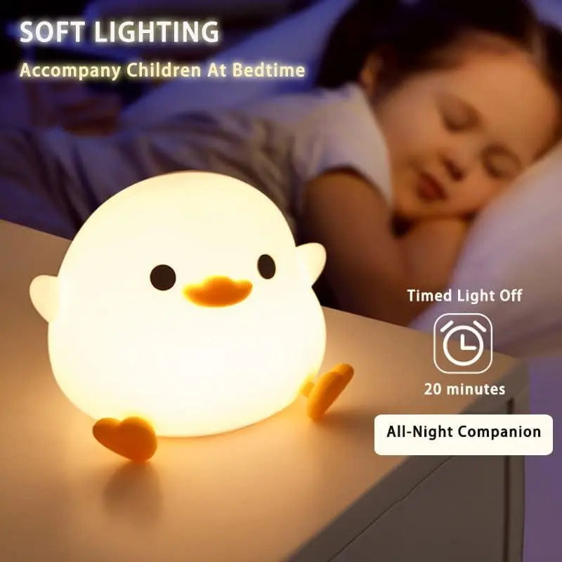 Premium Duck Silicone LED Night Light | Rechargeable Bedside Touch Lamp