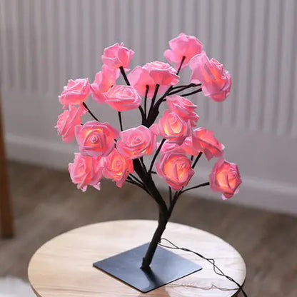 Nordic Rose Flower LED Tree Lamp | 24-LED USB Tabletop Night Light