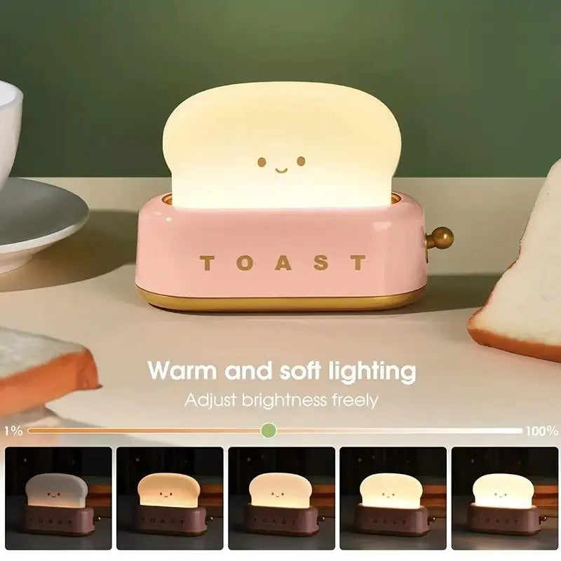 Cute Toast LED Night Light | Dimmable Rechargeable Desk Lamp
