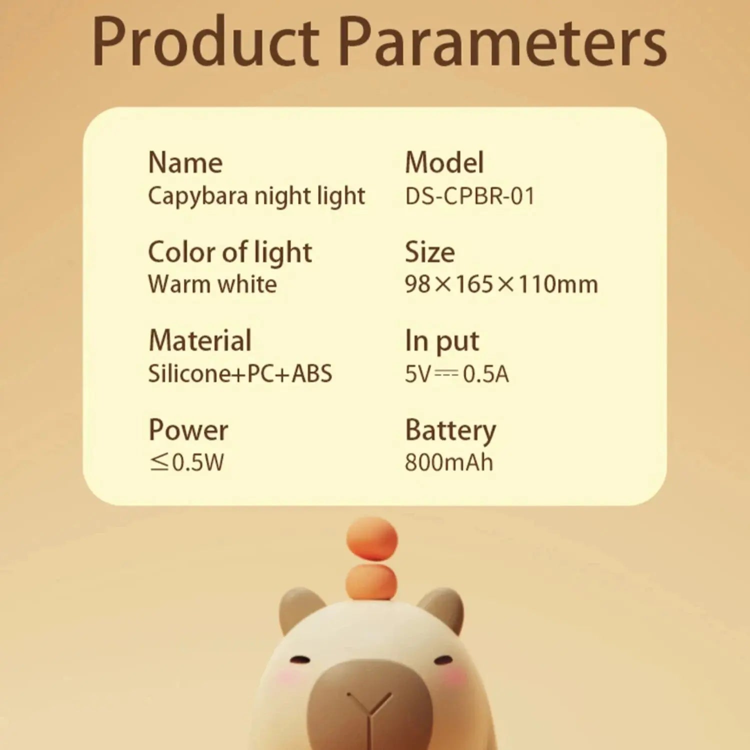 Cute Capybara Silicone LED Night Light | Dimmable Rechargeable Touch Lamp