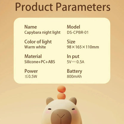 Cute Capybara Silicone LED Night Light | Dimmable Rechargeable Touch Lamp